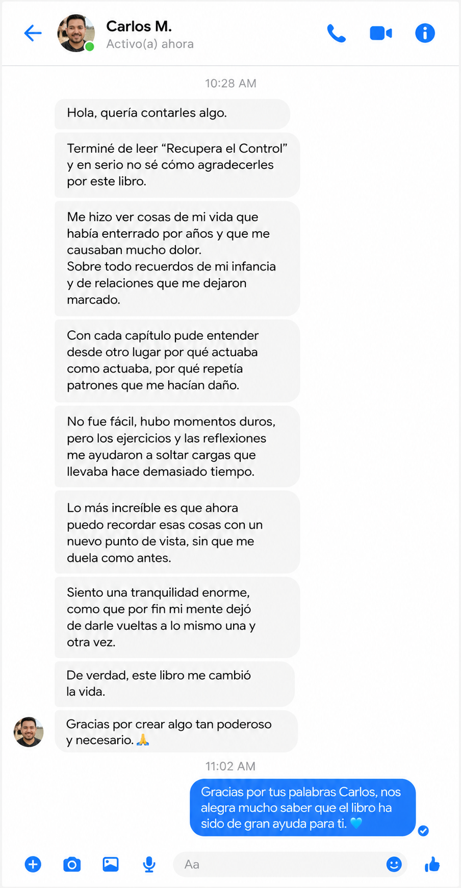 Testimonio real de cliente — mensaje 4